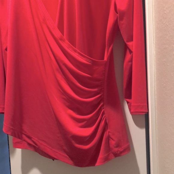 Coldwater Creek Orange Low V-Neck 3/4 Sleeve Top Size Large - Picture 2 of 5